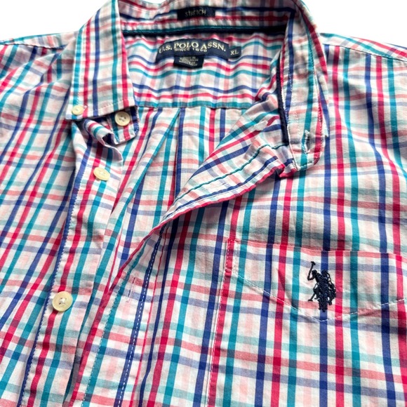 U.S. Polo Assn. Other - U.S. Polo Assn Button Down Shirt Mens XL Plaid Short Sleeve Stretch preppy horse